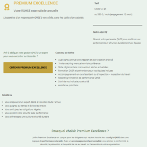 Programme Premium Excellence – Responsable QHSE externalisé des TPE/PME (engagement 12 mois)